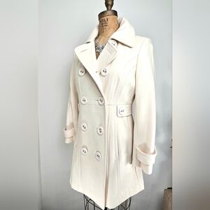 Tulle Winter White Wool Double-Breasted Peacoat - Size M